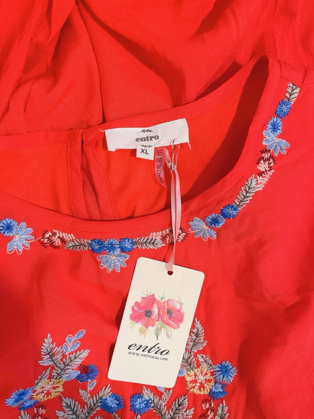 New With Tags Entro Red Embroidered Mini Dress Size XL - Picture 6 of 8